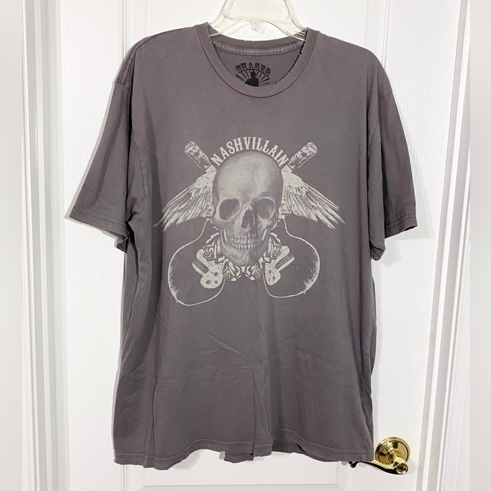 Y2K Chaser “Nashvillain” Skull Graphic Tee USA Made Gray XL